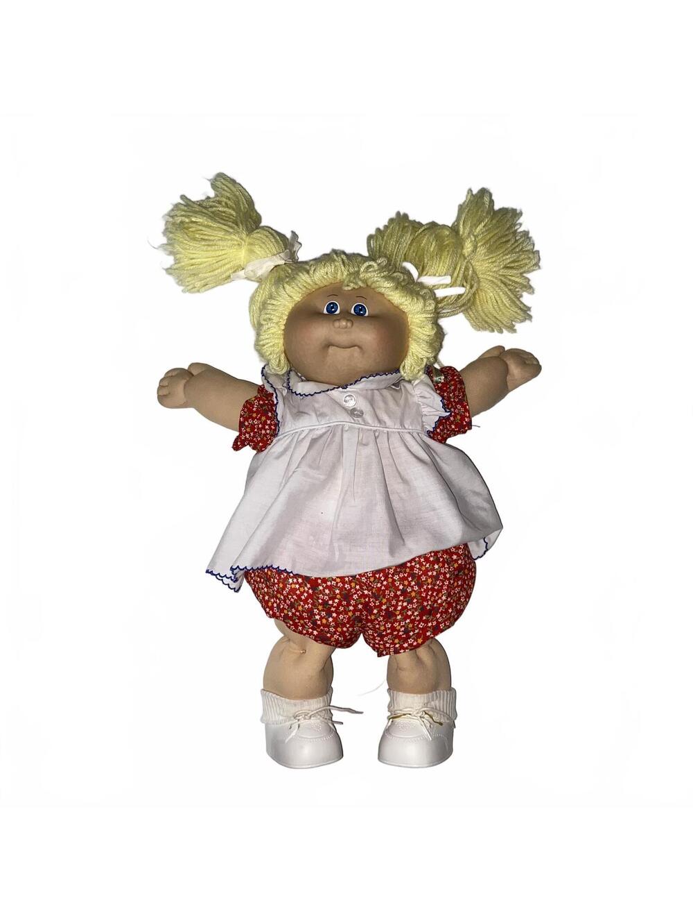Vintage Cabbage Patch Kids Doll Blonde Pigtails Red Floral Outfit 1980s